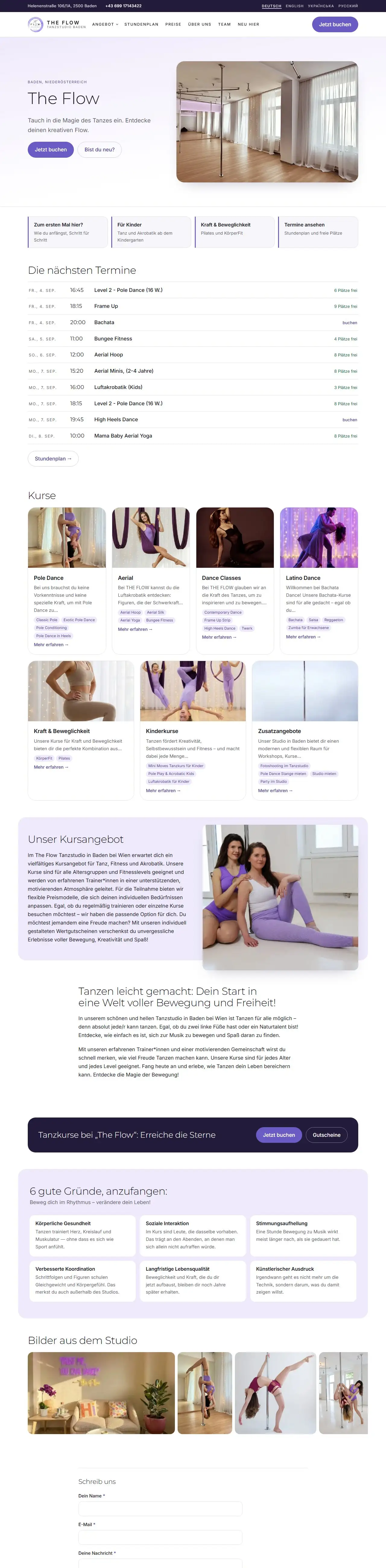 Unsere Fassung derselben Startseite, von oben nach unten